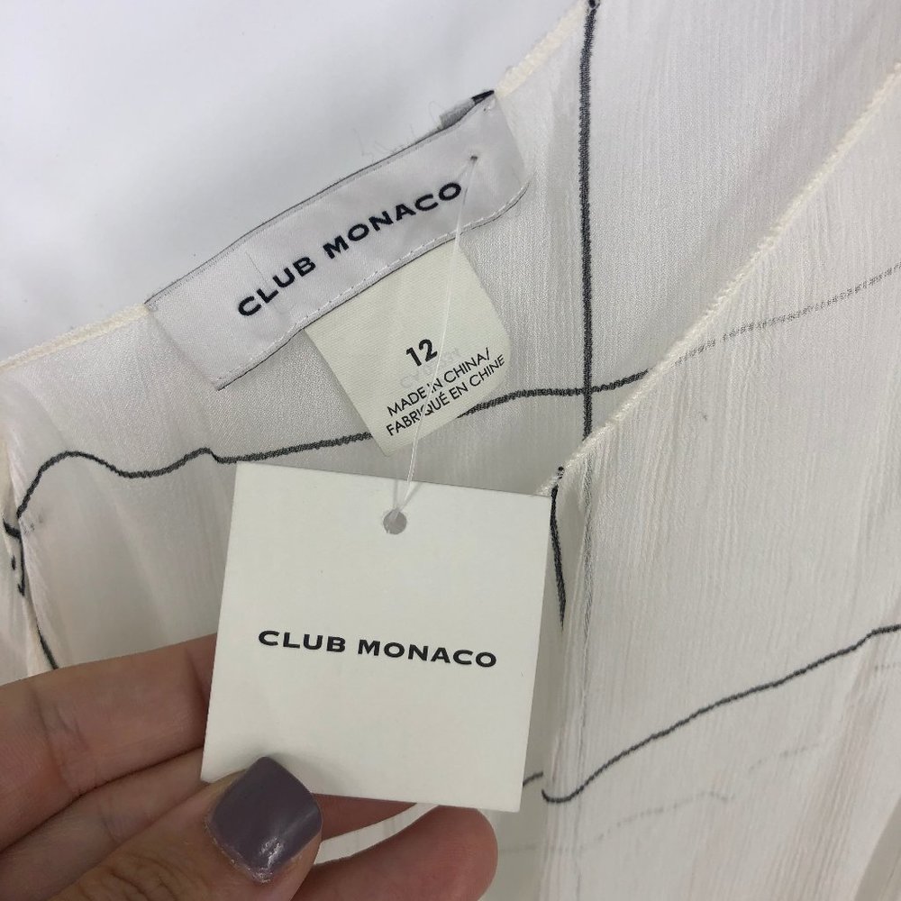 Club Monaco Windowpane Sheer Flounce Dress 12 - Picture 3 of 5